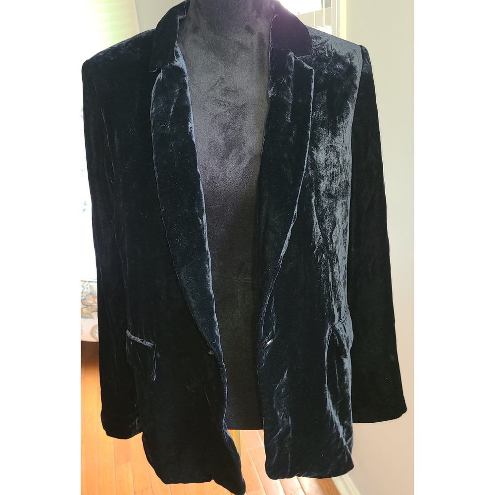 Banana Republic Crushed Velvet 1 Button Black Rayon Silk Sz 12 Whimsy Goth Dark